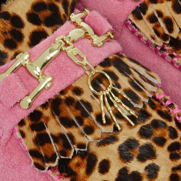 Dr Martens Adrian Flambant Pink + Leopard Hair On Suede Loafers Size 12 US NEW - Picture 12 of 16